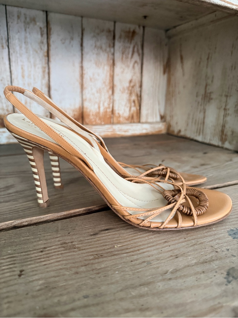 kate spade Tan Slingback Sandals with Woven Ring Detail Size 8N - Picture 3 of 5